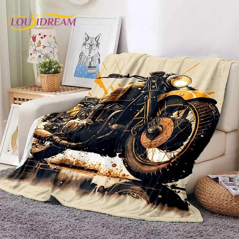 Motocross Modern retro Motorcycle Soft Flannel Blanket for Bed Bedroom Sofa Picnic,Throw Blanket for Cover Outdoors Leisure Gift