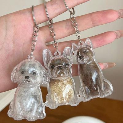 Transparenter Hundefell-Aufbewahrungsanhänger Handgefertigtes Design Fellaufbewahrungskapsel Hundeförmiger Schlüsselanhänger DIY-Zubehör Haartierbehälter