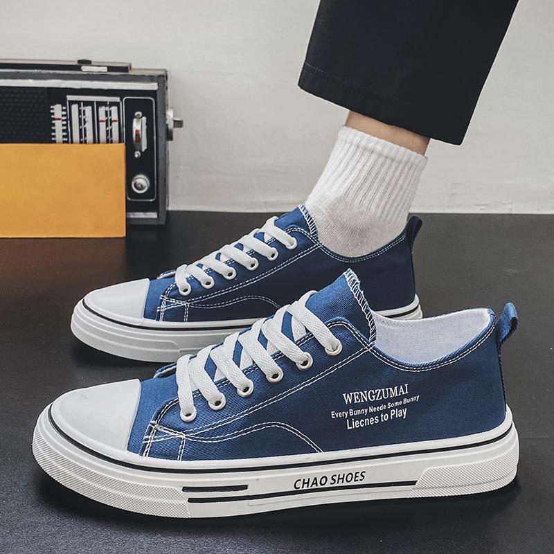 New Men's Fashion Low Top Skateboarding Canvas Breathable Shoes Students Boys Male Casual Comfortable Soft Sole Trending Sneakers