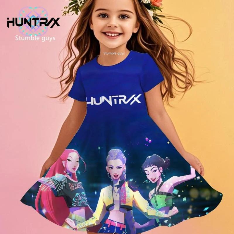 

Girls Kids Demon Hunters Kpop Dress Summer Anime Cartoon Design Princess Beach Sundress Casual Sleepwear 170