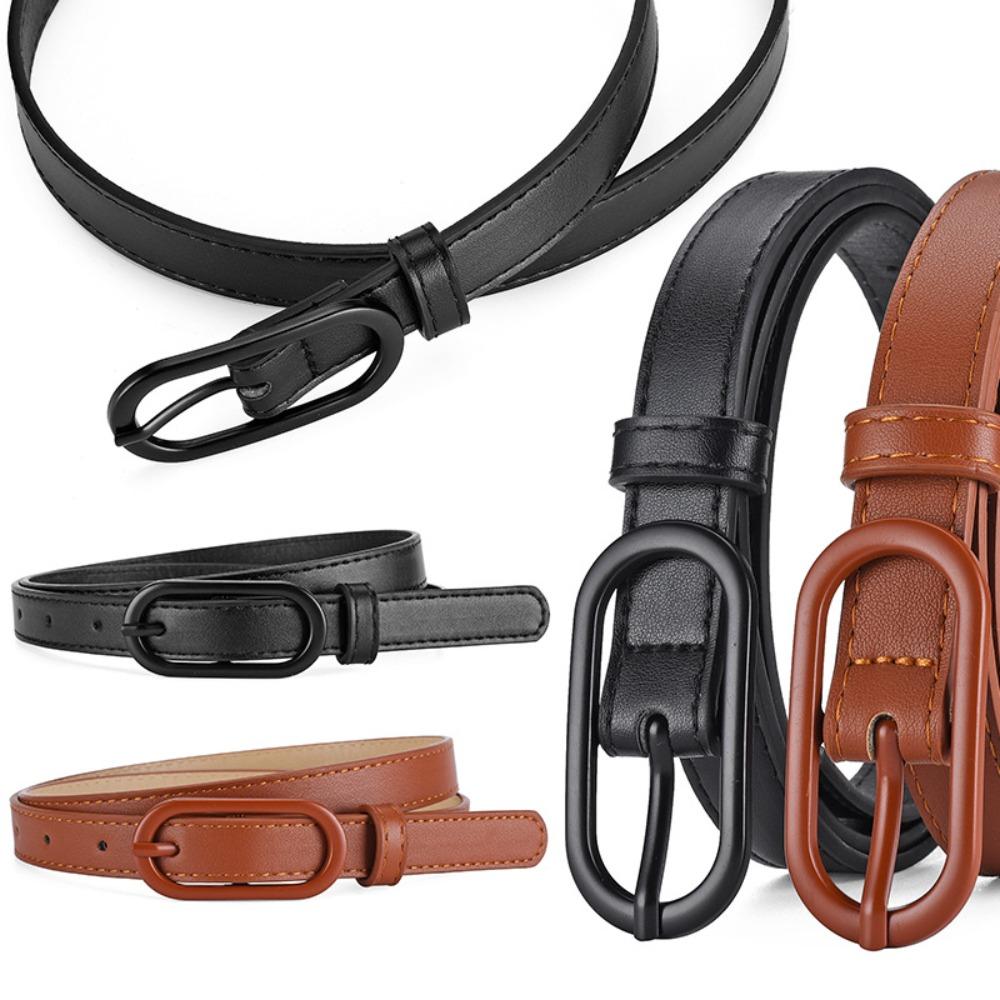 

Solid Color Thin Belt Leather Waist Belt Casual Waist Closing Decorative Ladies
