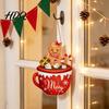 Wall Hanging Festive Ornament Christmas Wooden Sign Cute Gingerbread Man Hot Cocoa Mug Welcome Door