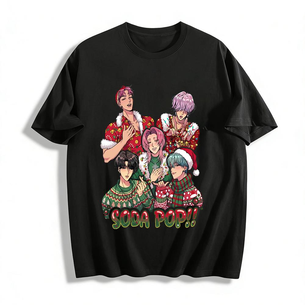 

Christmas Limited SODA POP Boy Group Printed Top Trendy Holiday Vibe Loose Casual Crewneck T-Shirt Pure cotton T-shirt XXS