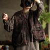 Johnature Vintage Women Coats V-Neck Sleeveless Print Floral Button Patchwork Pockets Autumn Coats