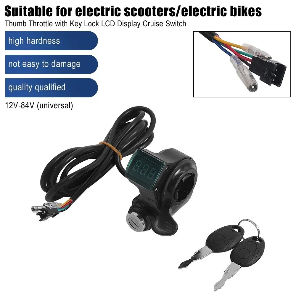 Thumb Throttle with Digital Voltmeter LCD Display Power Switch with Key Lock for Electric Scooter Electric Bicycle Parts Throttles 2