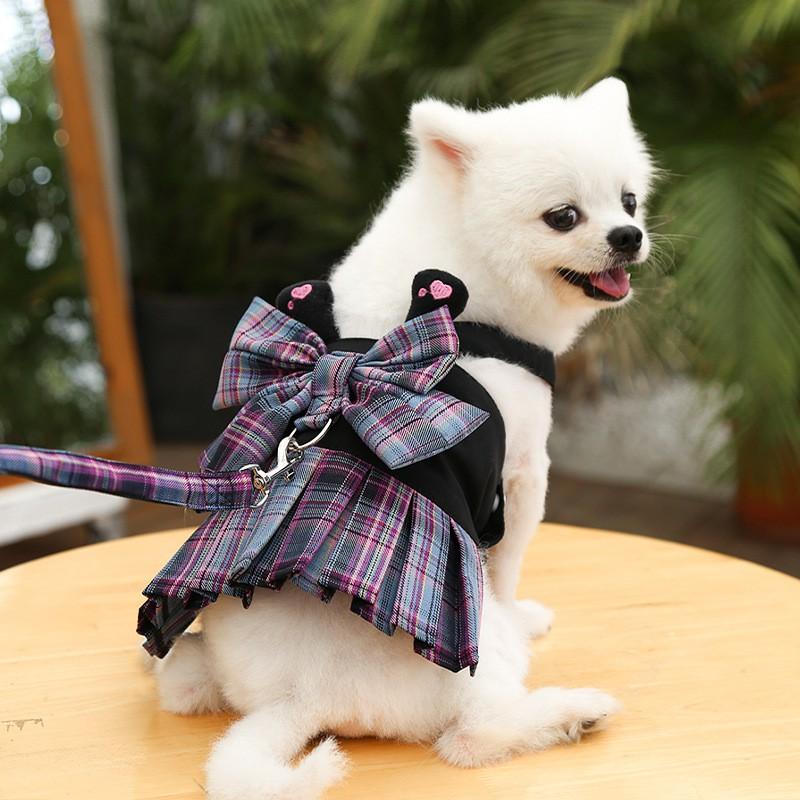 Pet Dog Harness With Skirt Design Small Breeds - Adjustable Chest Belt Leash Teddy Pomeranian