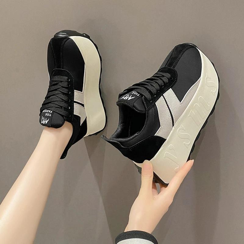 Fashion Chunky Sneakers for Women Fashion Women Shoes Spring Autumn Lace Up 7.5CM Non-slip Shoes Women New Light Comfortable Sport Shoes