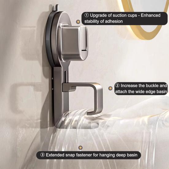 Adjustable Basin Hanger Suction Cup Bathroom Hook Heavy Duty Wall Hook for Kitchen Bathroom Basins Towels Storage