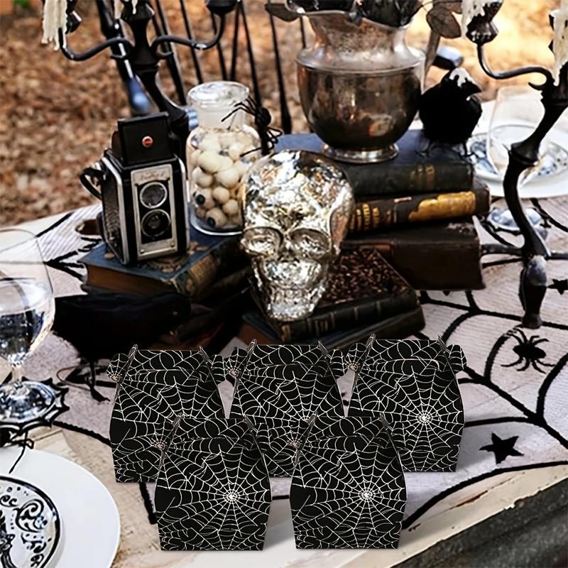 WTEMPO Halloween Gift Boxes with Spider Web Design DIY Small Treats Halloween Gift Boxes Spider Web Pattern Durable Gift Boxes Halloween Decorations