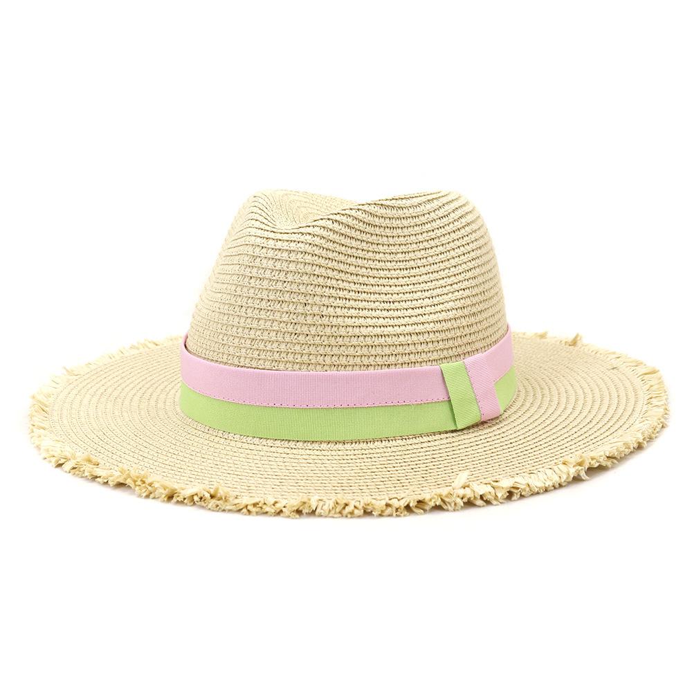 

Hip-hop hat sun hat outdoor sun hat straw hat seaside sunscreen beach hat sun hat spring and summer British style jazz straw hat 56-58cm