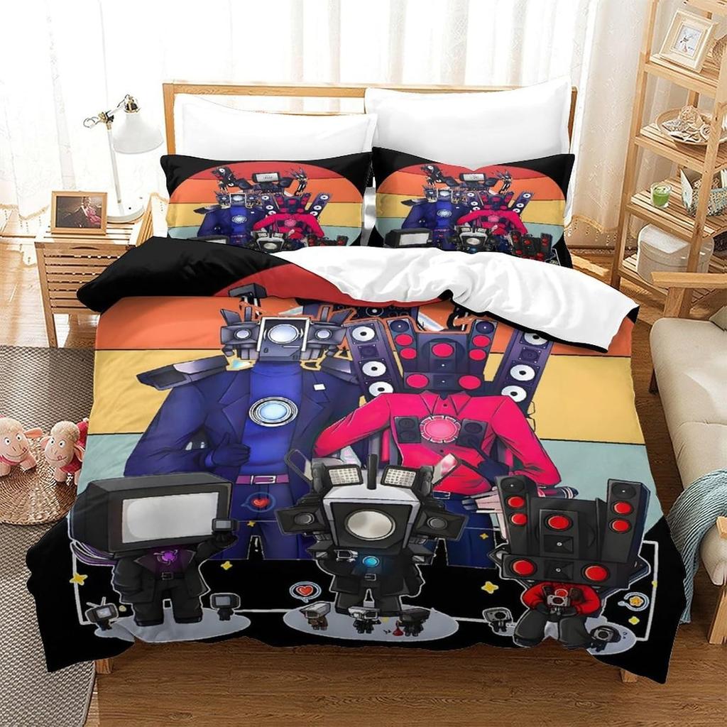 Skibidi Toilet Cartoon Bedding Sets Exquisite Bed Supplies Set Duvet Cover Bed Comforter Set Bedding Set Children Birthday Gift