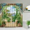 Ocean Scenery Shower Curtains Ldyllic Building Flower Plant Spring Landscape Bathroom Curtain Waterproof Fabric Bathtub Screen