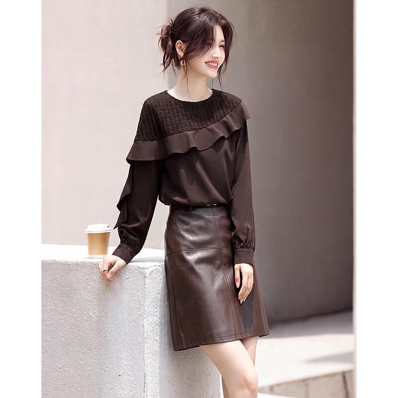 Autumn Ruffle-Spliced Knit Blouse