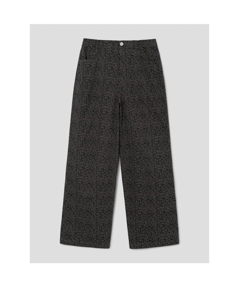 Saendeusaundeu (Unisex) Leopard Wide Oval Elastic Waist Pants Ash