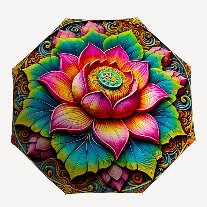 

1pc Lotus Mandala Automatic Open/close, All-Season Portable Folding Umbrella for Friends, Travel, Everyday, Events yy250812214