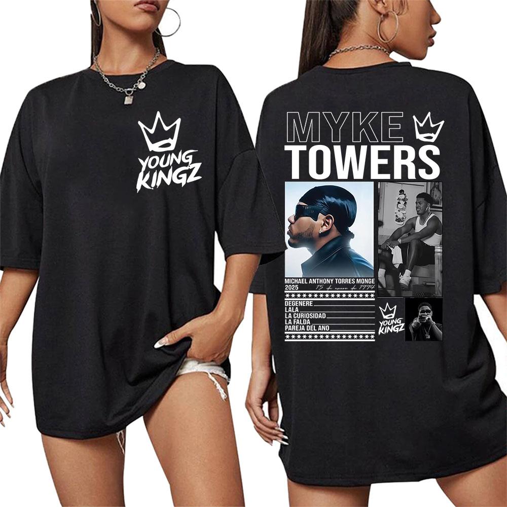 Rapper Myke Towers Album Tour 2025 T-Shirts Men's Pop Music Hip Hop Short Sleeve T-Shirt Man Casual 100% Cotton Tees Streetwear
