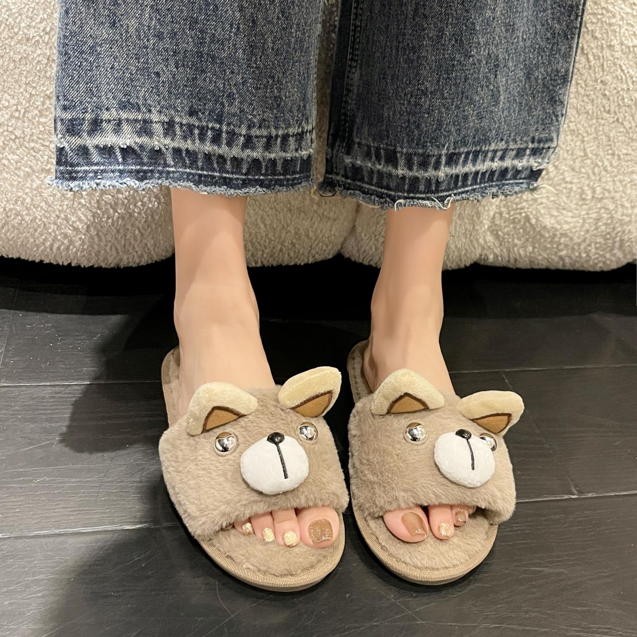 

Модные зимние женские теплые и пушистые домашние тапочки с декоративным мехом и хлопком в виде медведя 41 хаки