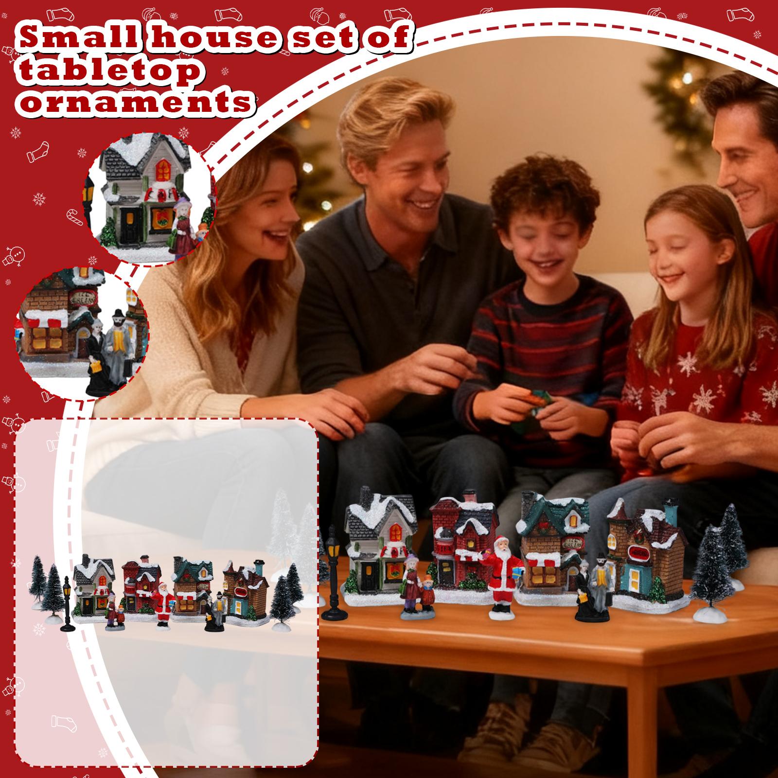 

10-piece Christmas Light-up House Set For Desktop Decoration One Size