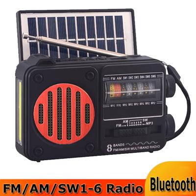Přenosné nouzové rádio solární FM AM SW1-6 rádiový přijímač Bluetooth reproduktor s baterkou TF karta USB disk MP3 hudební přehrávač