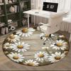 1pc Charming Daisy Floral Round Rug - Rustic Wood Print Design, Polyester Fabric, Suitable for Bedroom Living Room
