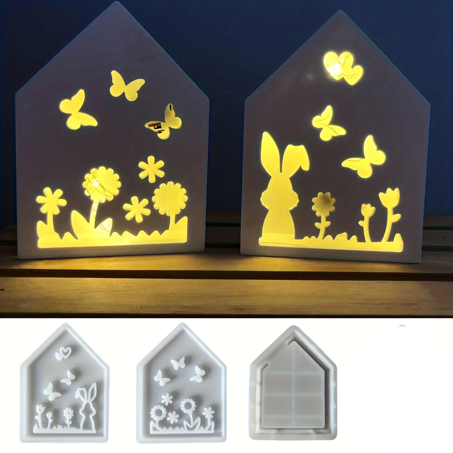 Hollow Bunny Rabbit House Decoration Silicone Mold Easter House Light Strings Holder Plaster Mold Handmade Decor