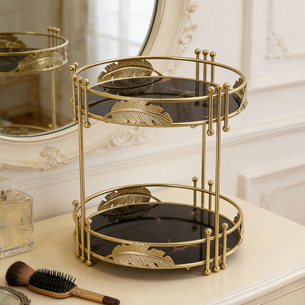 Make-up   Eisen 2-stöckig Hautpflege Aufbewahrung Display-Ständer Badezimmer-Arbeitsplatte   Regal für Schminktisch Schlafzimmer Schwarz Gold
