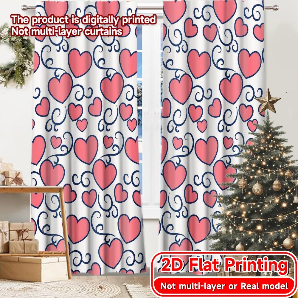 2D Flat Printing,2pcs Hearts Swirls Light Filtering Popular Curtains Yarn Curtains Room Decor Suitable for Bedroom, Living Room, 60×150cm