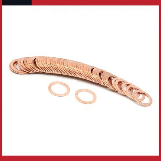 Universal 16mm ID Copper Crush Washers Car Flat Sealing Gaskets Rings Pack of 50