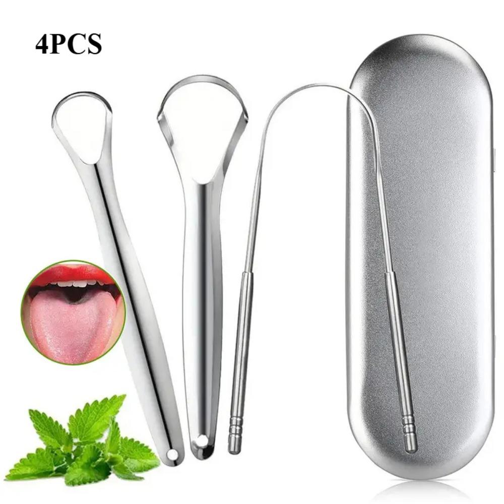 Raspadores de lengua de acero inoxidable Limpiador de lengua para adultos y niños Limpiador de lengua portátil para quitar el recubrimiento de la boca Herramientas de limpieza