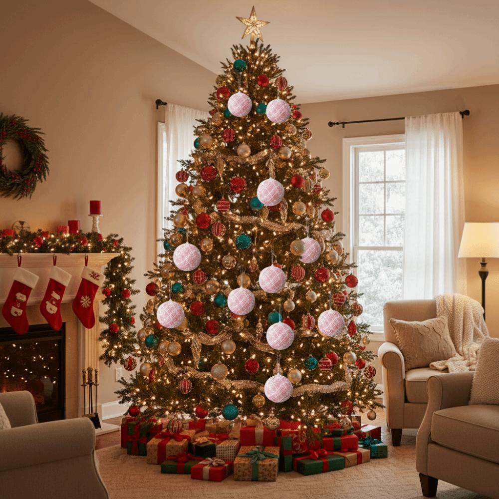 Modern 8/10cm Fluffy Christmas Ball Pink Decorative Christmas Tree Pendant Foam Christmas Balls Ornaments Holiday Ornament