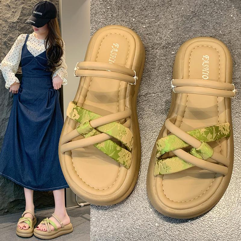 

Fashion Girls Slippers Flat Sandals Weave Platform Casual Shoes Summer 2025 Trend Chirdren Shoes Beach Flip Flops Comfort Slides Mujer 35 зелёный