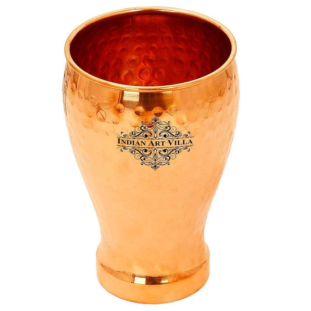 Copper Glass Tumbler, Hammered Design, Drinkware, 430 ML, Pack of 4