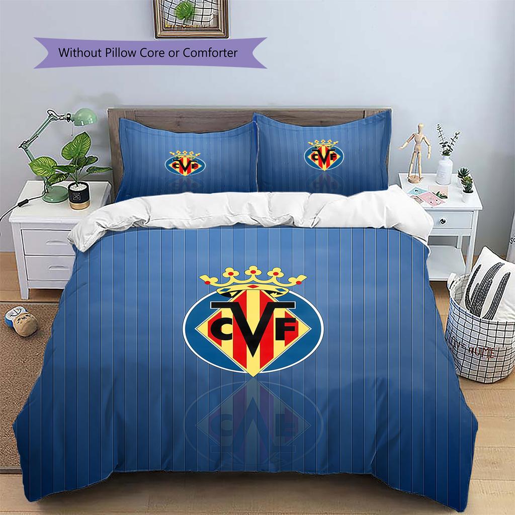 Villarreal Club de Fútbol Pattern Bedding Quilt Set Home Decoration Gift (1 * duvet cover + 2 * pillowcase without core)