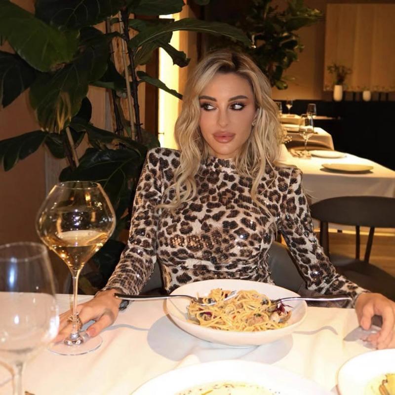 Women's Long-sleeved Sexy Back Cutout Leopard Print Spice Split Dress