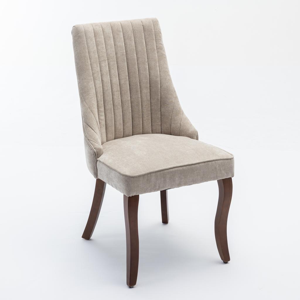 Rayon Stoff Beflockung Leinen Esszimmerstühle mit geschwungenen Massivholzbeinen, 2er-Set (beige), DE1847BG