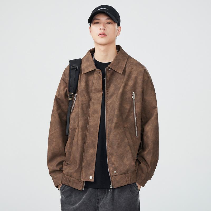 Lapel Jacket Men'S Loose Large Size Versatile Youth Casual Leather Jacket Trend Japanese Retro Trend