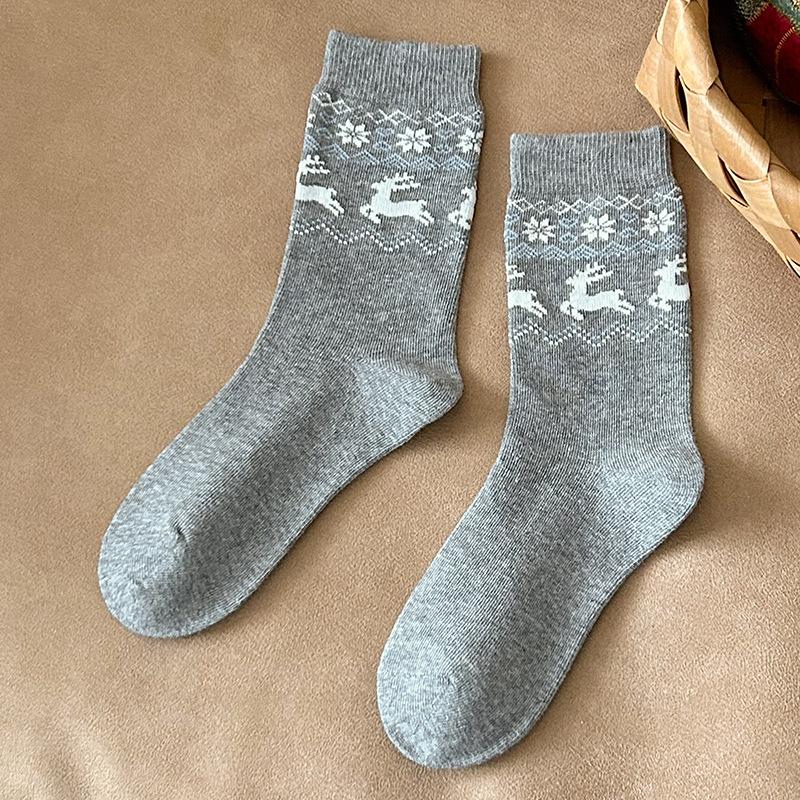 Socks Pure Cotton Tube Socks Season Retro Small Snowflake Elk Cotton Boneless Stacking Socks