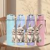 1PC White Fluffy Easter Bunny Print 750ml Color Plastic Sports Water Bottle Leakproof Flip Straw Lid Suitable for Sports Office Home Use