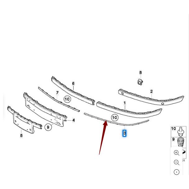 Ornament bară față BMW 740 E66 bandă strălucitoare (Piese 51117135557/51117135558)