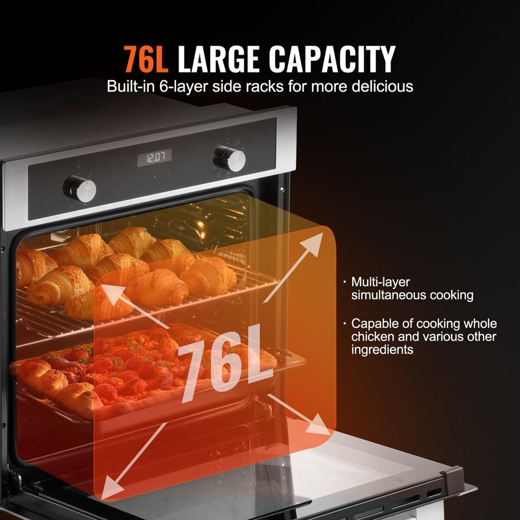 Single Wall Oven 24" Electric Built-in Wall Oven 9 Functions 2.68 Cu. Ft