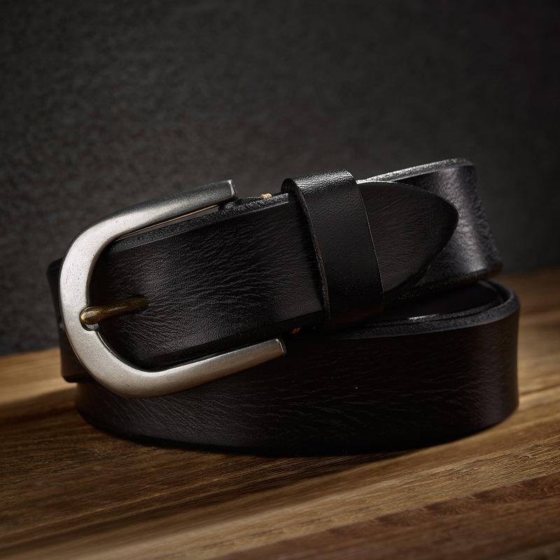 First Layer Cowhide Belt, Men's Steel Buckle, Genuine Leather, Retro Trend Versatile Youth Belt, Fashionable Handmade Knife Mark Belt