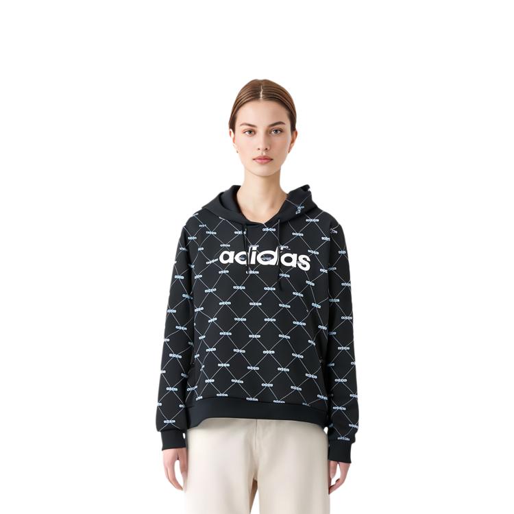 Adidas Neo Logo Printed American Style Casual Hoodie Women Hoodies Black EI6255