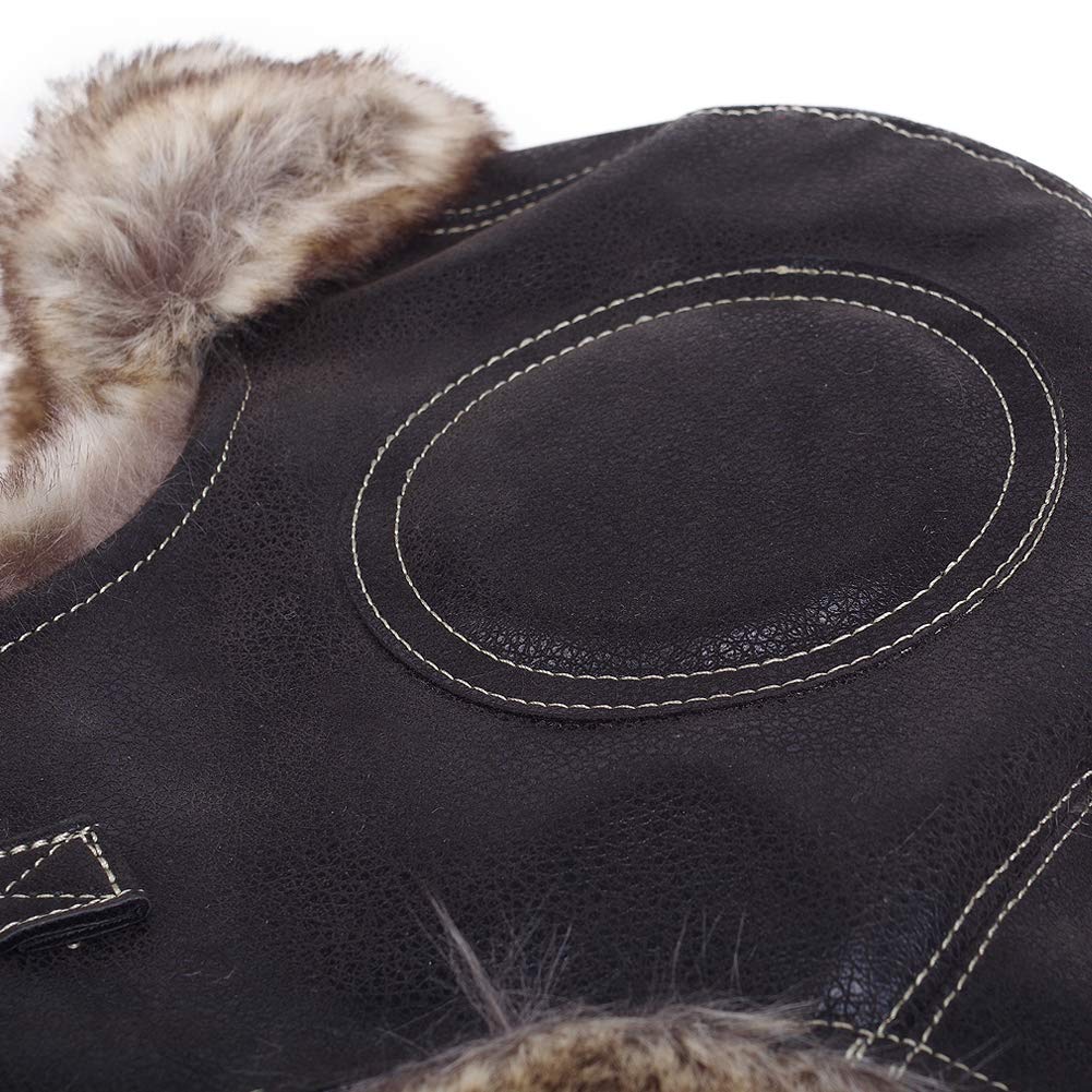 Pilot Russian Fur Pilot Cap Black Leather [Janey&Rubbins] Cap, Style, Warm, Earflaps, Lining, Skiing, Outdoor, Unisex, (L, #2)