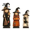 Vintage Style Witch Party Supplies Wooden Figurine, Halloween Statues with Hand Painted Figurine Sets Broom Pumpkin Black Cat, Fall Farmhouse Tabletop