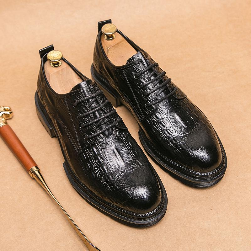 Fashion Spring Luxury Brand Designer Dress Shoes Men Shoes Thick Bottom Platform Casual Oxford Low Heel Lace-up Round Head Shoes