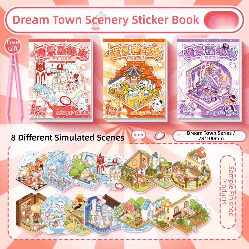3Pcs Cartoon Miniature Landscape Sticker Collection Decorative Visual Stacking DIY Cabin Scene Sticker Miniature Scene Collage