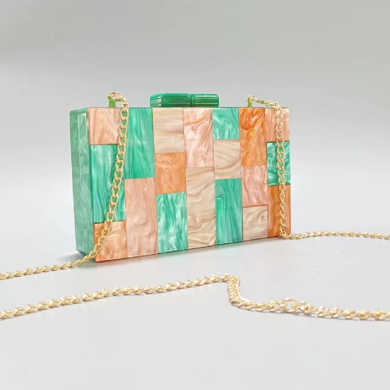 Clutch Contrast Color Banquet Wedding Handbag Evening Bag Crossbody Shoulder Patchwork Acrylic New Woman Luxury Original Itabag