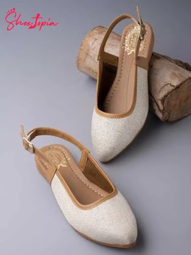 Shoetopia Women S Block Heel Ballet Flats, 4, White 4 UK