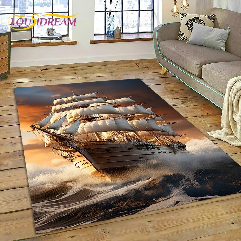 Ancient Pirate Ship Boat,Barque,Sailboa Carpet Rug for Bedroom Living Room Home Sofa Decoration,Child Game Large Decor Floor Mat