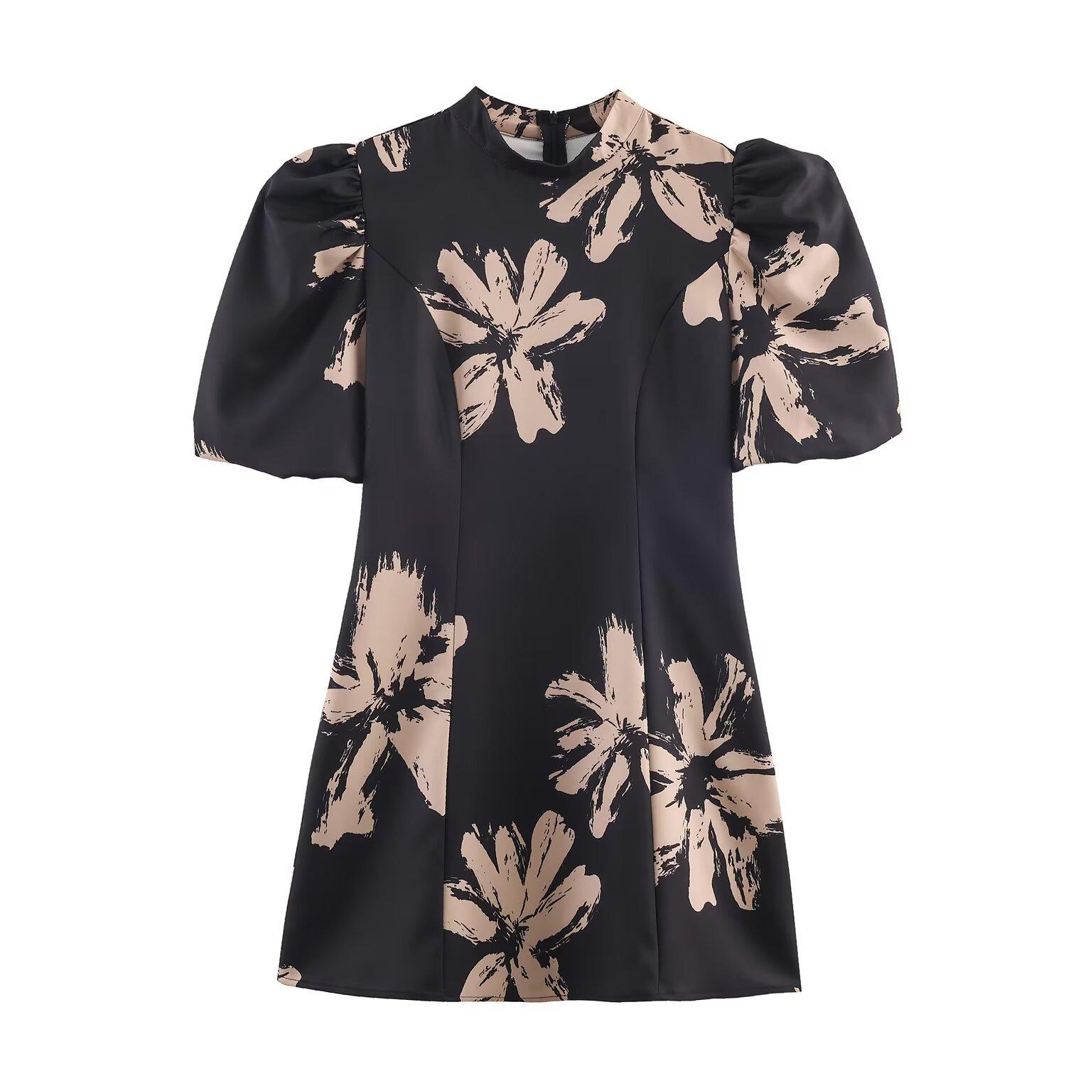 

2025 Autumn Puff Sleeve Printed Dress - European & American Style Women s Apparel Medium
